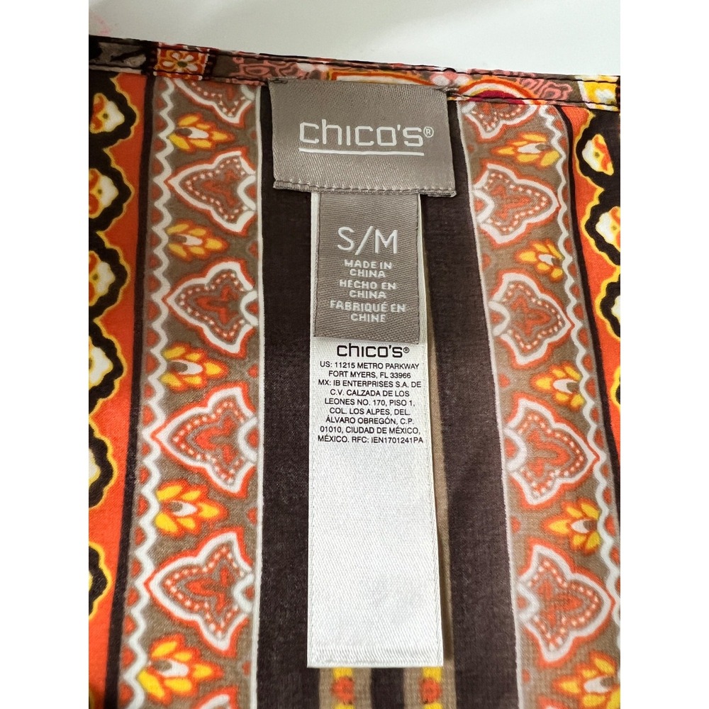 Chico's S/M Fall Colors Floral Artsy Flowy Drape Kaftan Top Boho Resort - Picture 5 of 10
